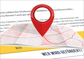 Landeswebsite mit Landkarte und rotem Markierungsbutton